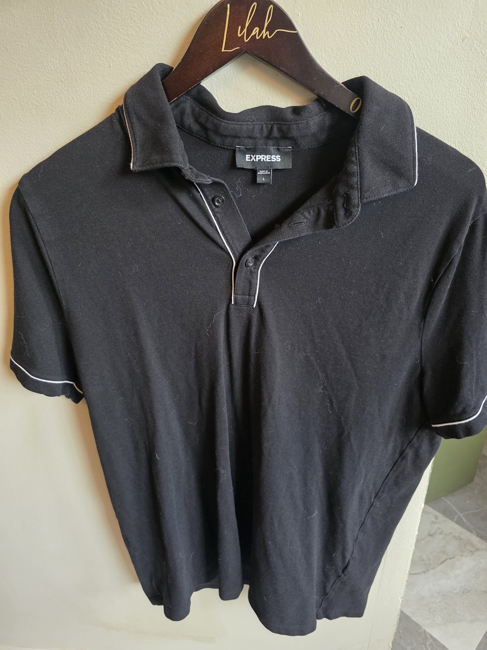 Express Men’s Black Polo Shirt with Contrast Trim